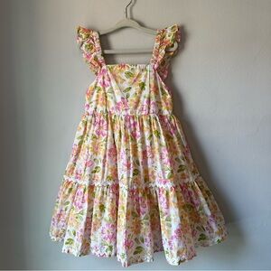 Girl’s Floral Pink Daisy Flutter Sleeve Searsucker Dress Size 5